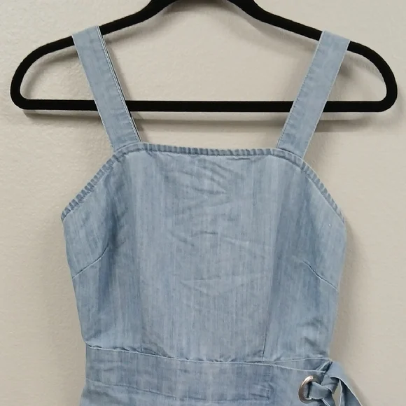 Sincerely Jules Denim Romper Shorts Skort Tie Waist Boho Light Blue Sz Small - Picture 3 of 7